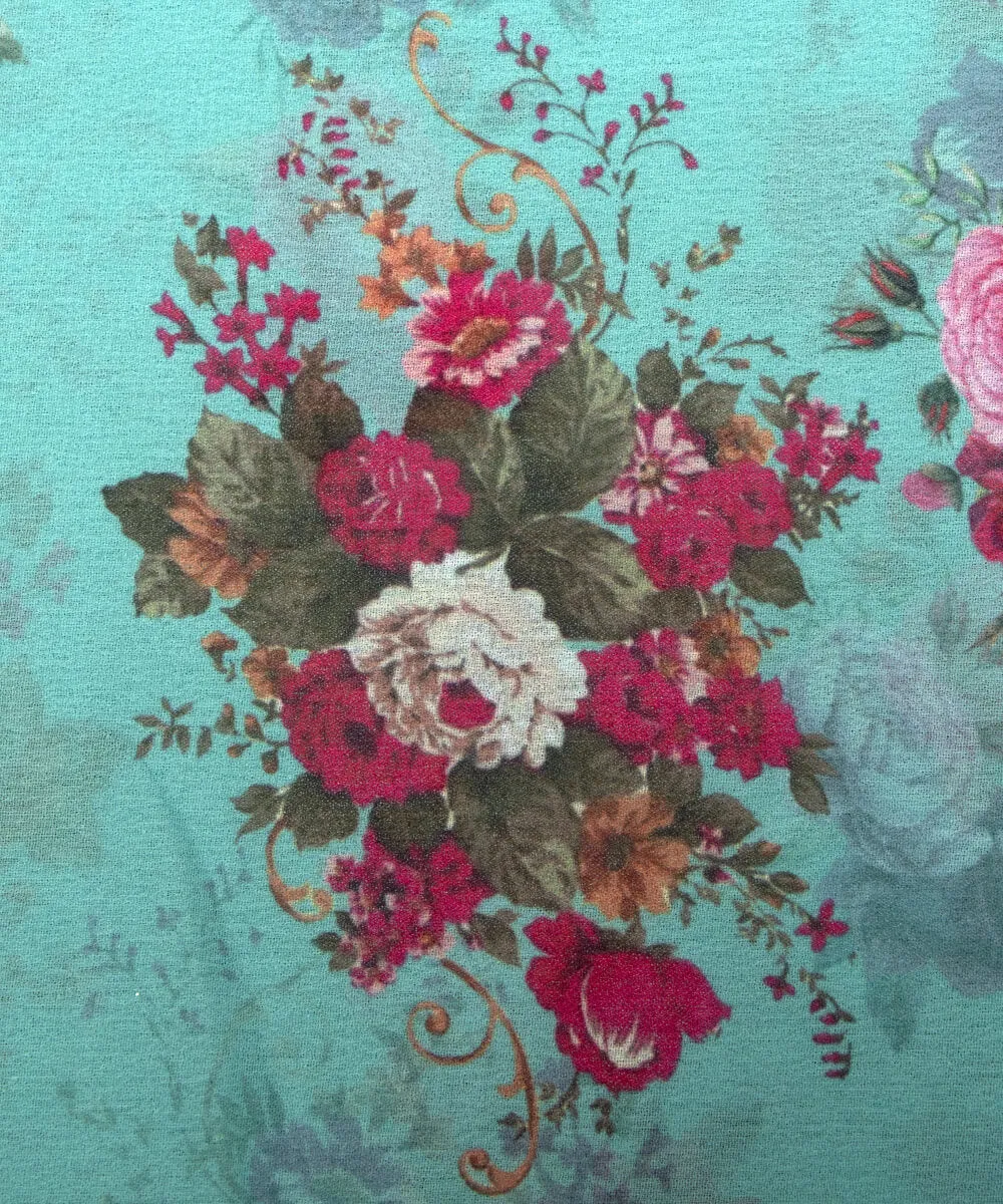 Sea Green Colour Floral Print  Digital Georgette Fabric