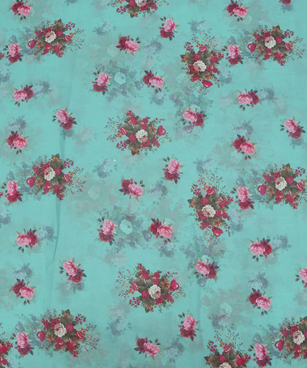 Sea Green Colour Floral Print  Digital Georgette Fabric