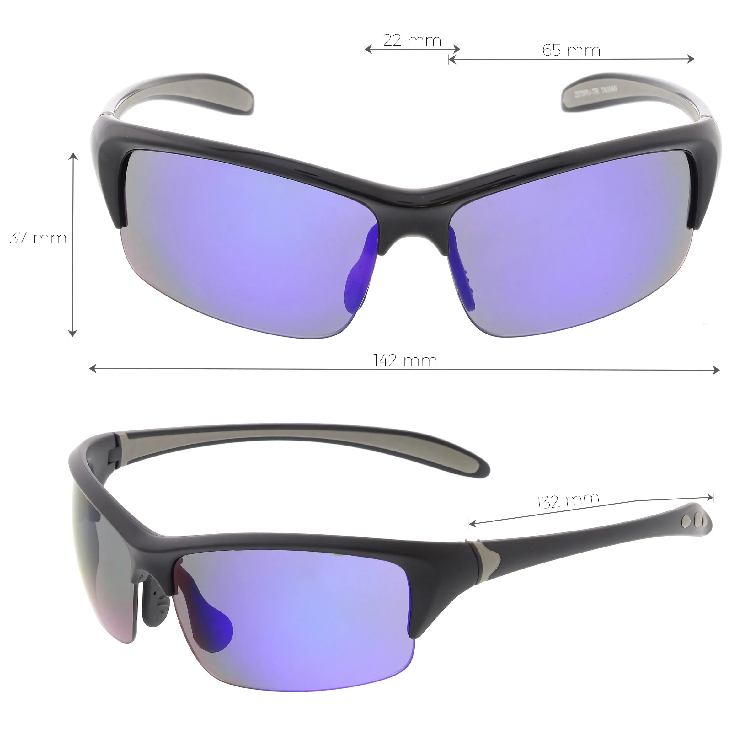 Semi Rimless Performance Sports TR-90 Mirrored Lens Sunglasses C808