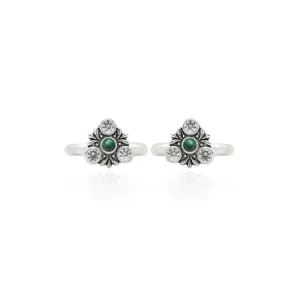 Silver Gleaming Green Toe Rings