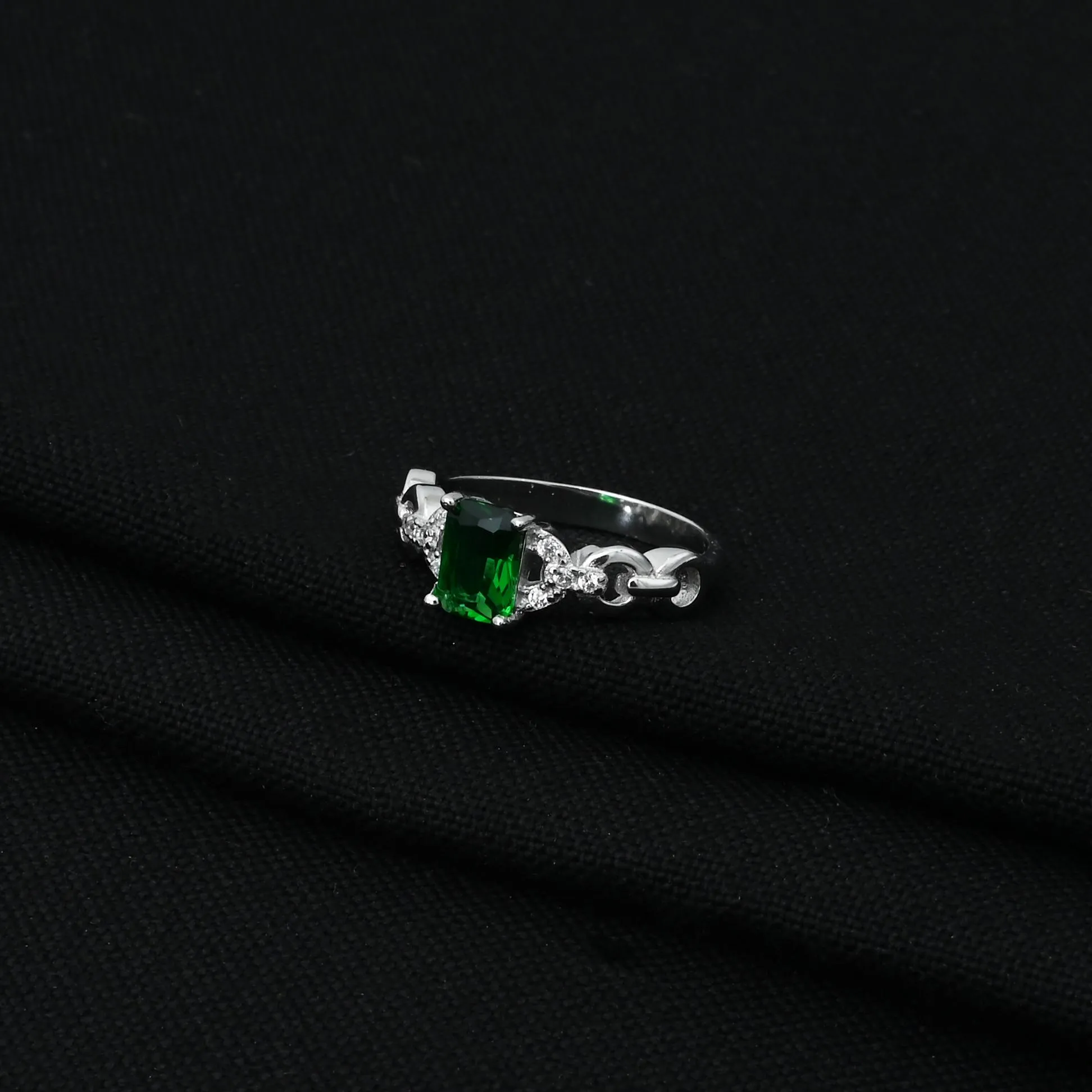 Silver Green Gemstone Girls Ring