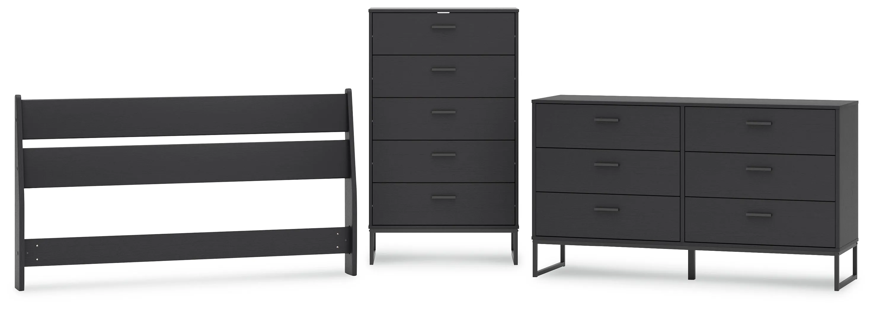 Socalle Queen Panel Headboard with Dresser and Chest in Black