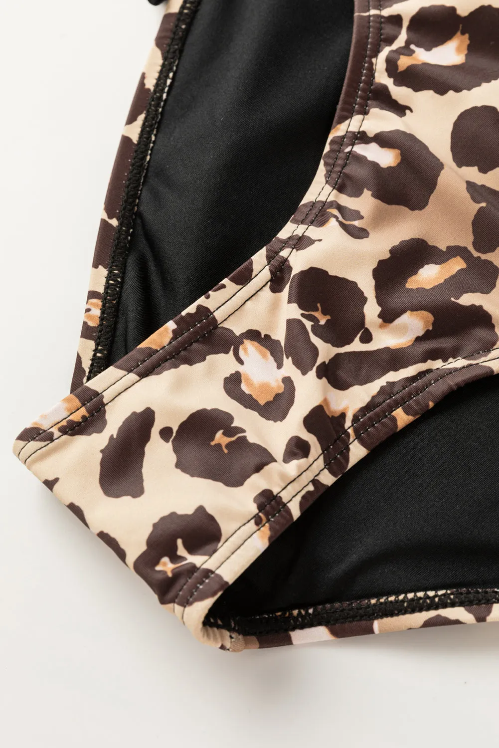 Two-piece Black and Leopard Print Tankini