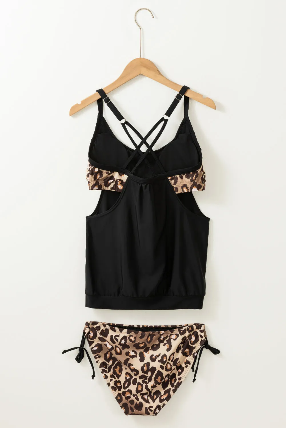 Two-piece Black and Leopard Print Tankini