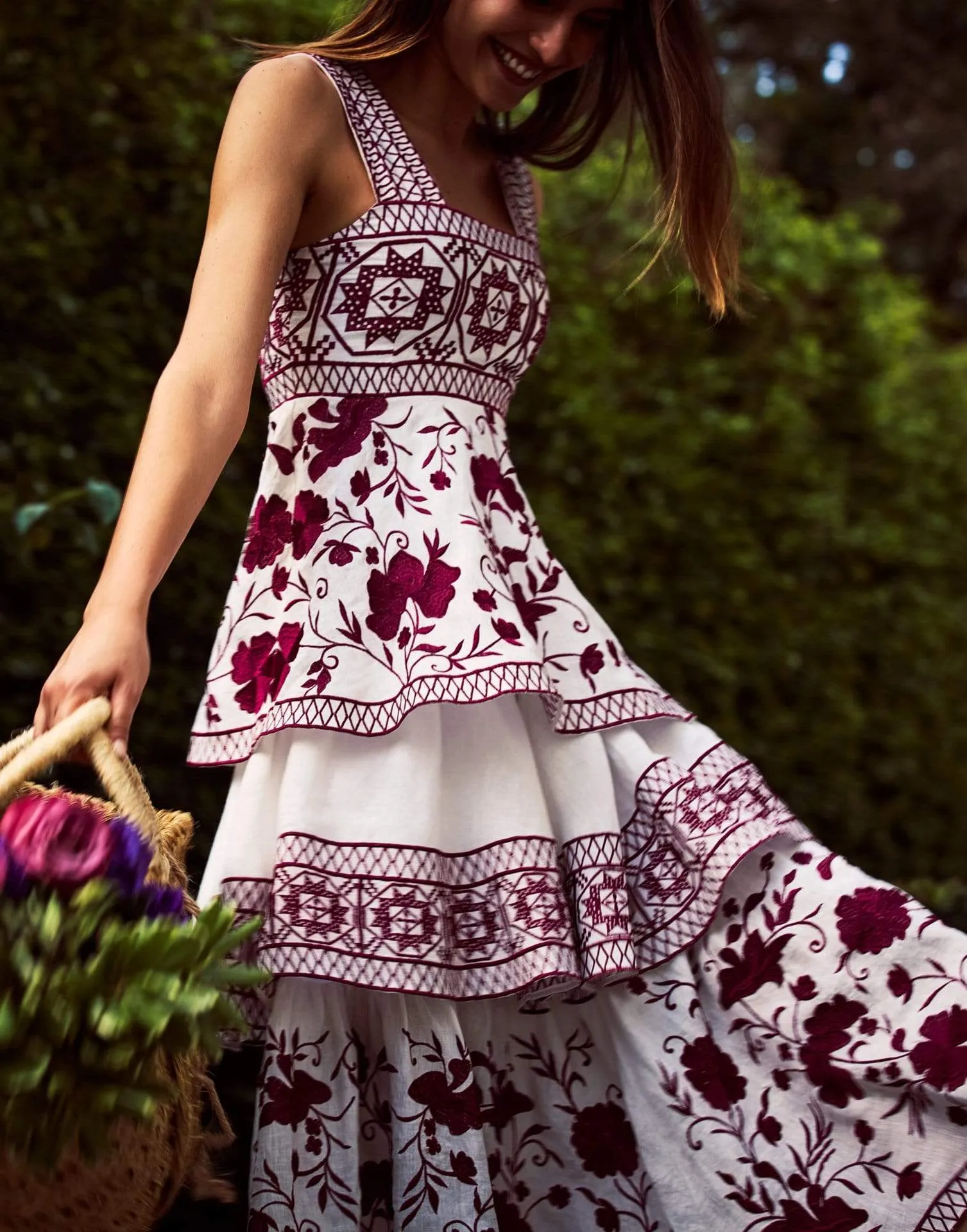 Verity Print Sleeveless Embroidered Dress