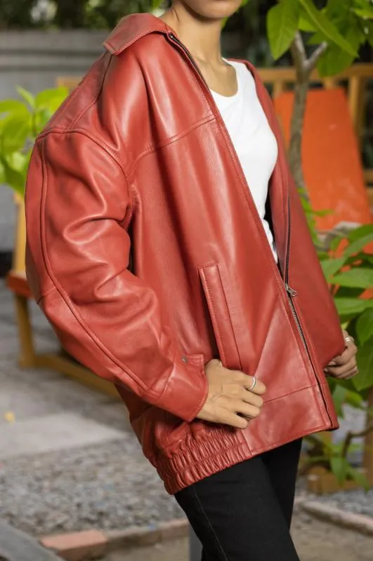 Womens Oversized Red Leather Jacket