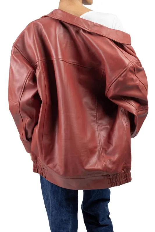 Womens Oversized Red Leather Jacket