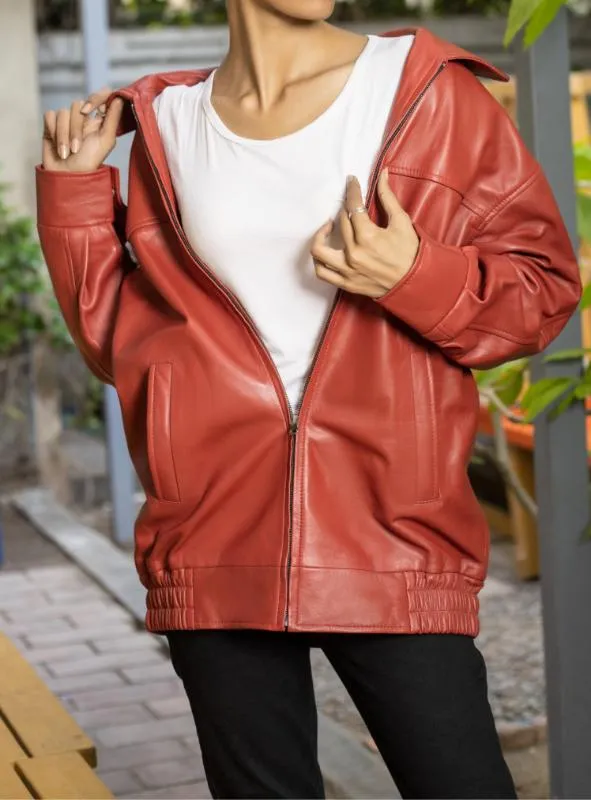 Womens Oversized Red Leather Jacket