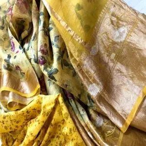Yellow Digital Printed Organza Saree